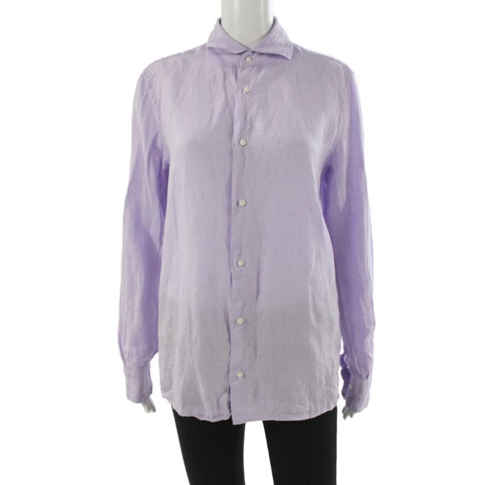 Gutteridge Mens Button Down Linen Collared Long Sleeve Purple Shirt Size 38
